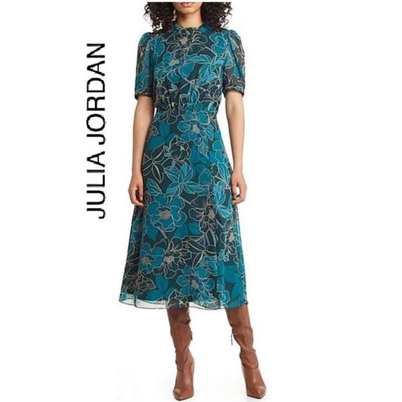 JULIA JORDAN - Beautiful Floral midi dress in teal - Picture 1 of 11